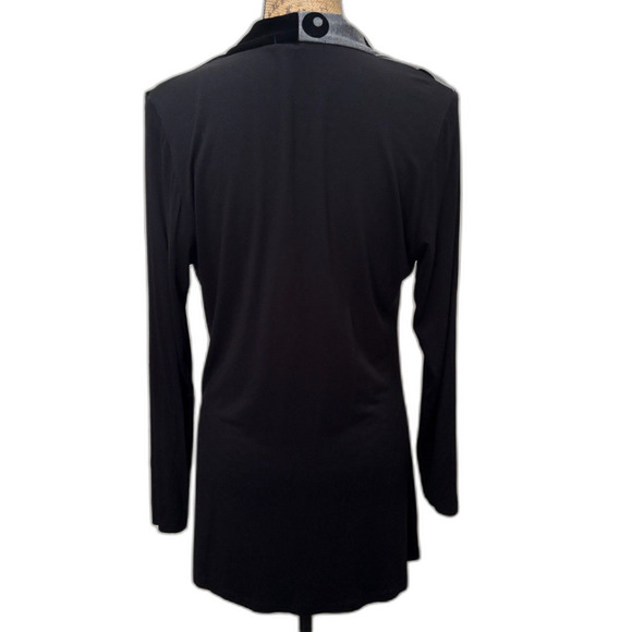 Alembika Mixed Media Long Sleeve Tunic Top Black Gray Polka Dot Size 2 (US 8–10) - Picture 2 of 4